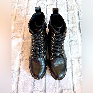 Asos Design Women's Black Chunky Lace Up Platform Boot 8 with gold color accent